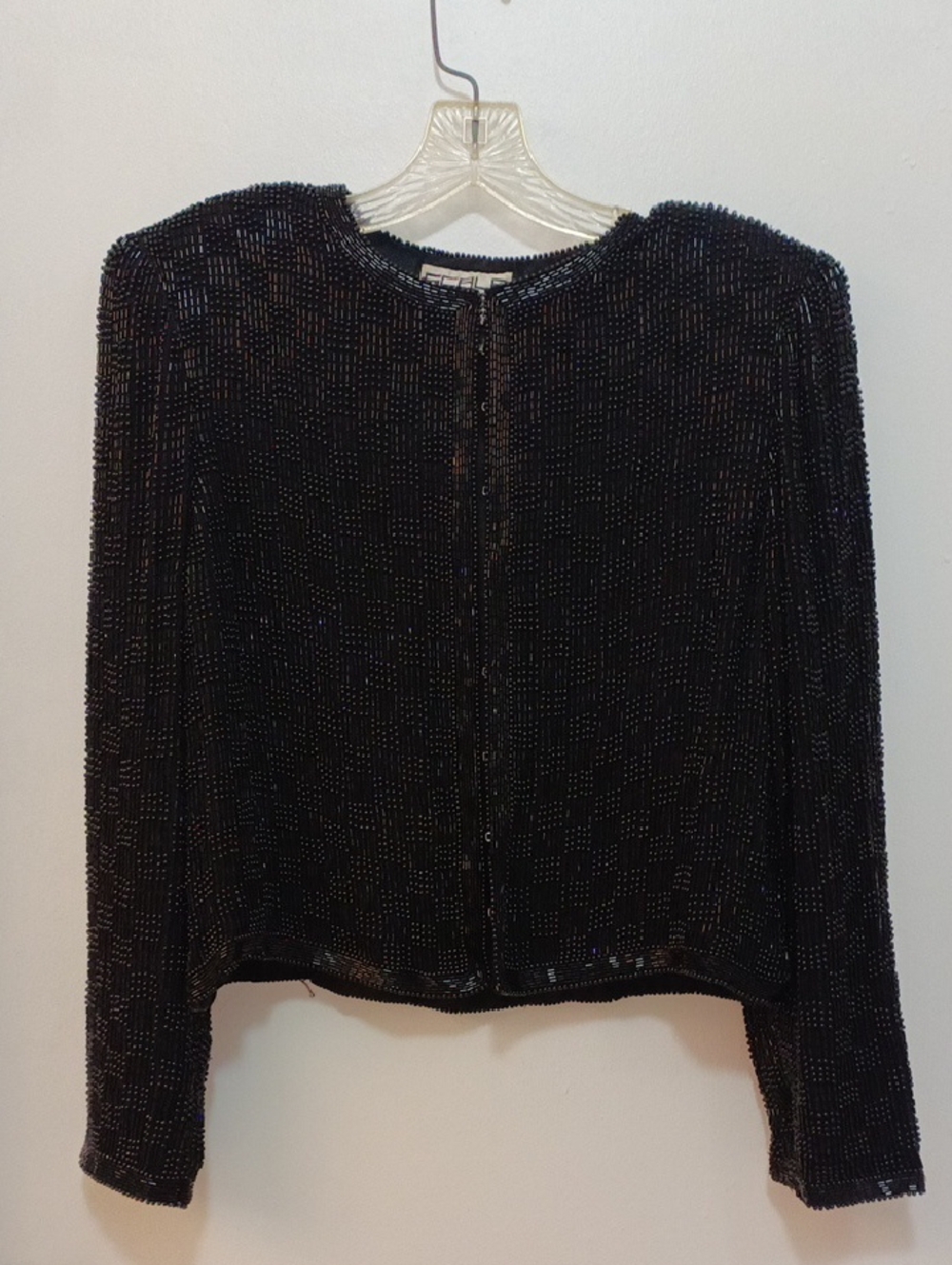 Scala Black Beads Silk Lined Top with Beaded Trim. Vintage Elegance.M